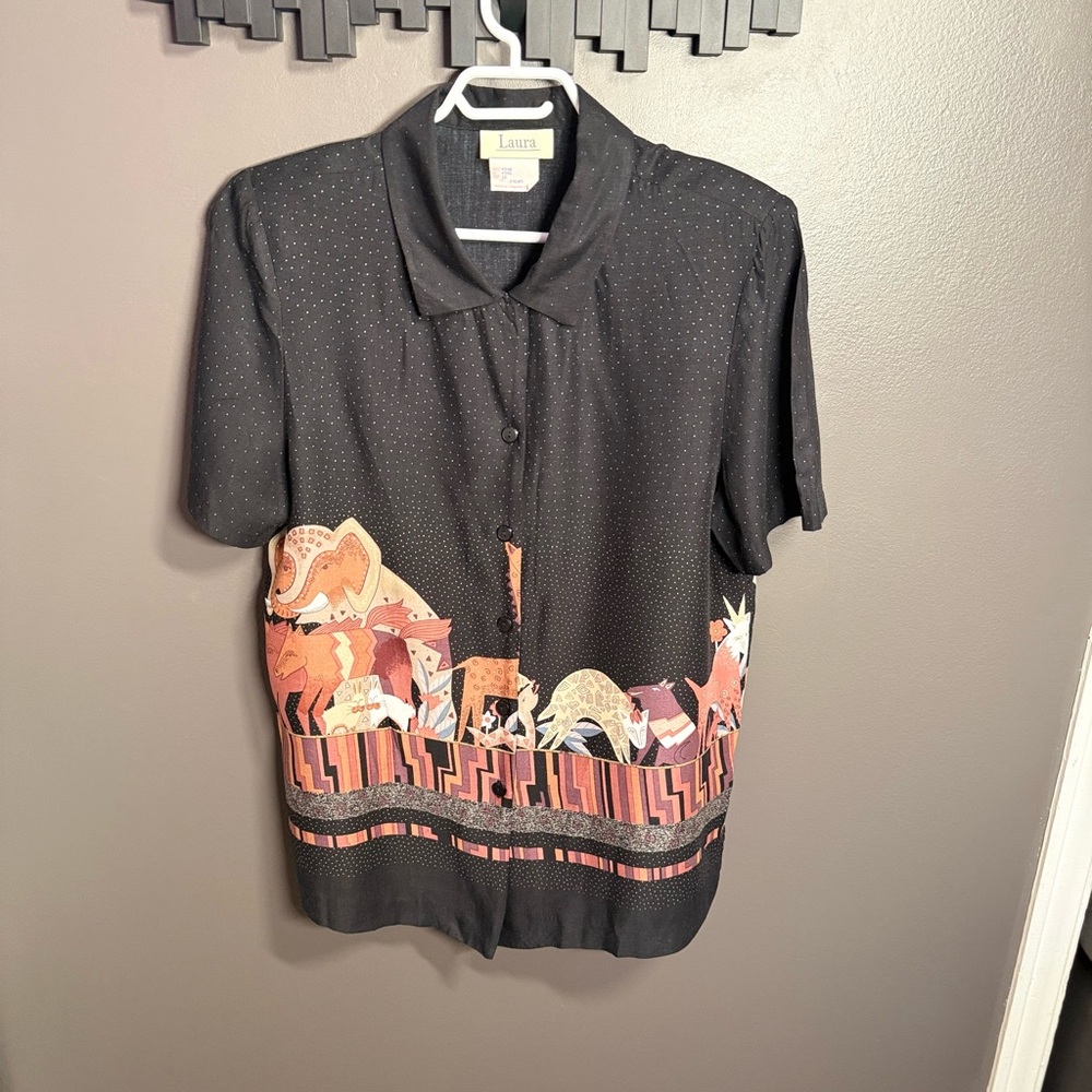 Laura Black Animal Print Button Down Shirt